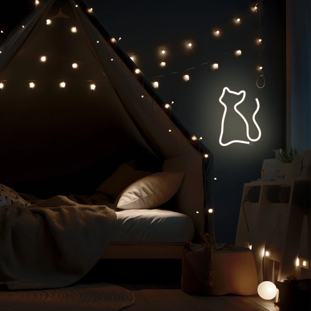 Neoninis LED šviestuvas CAT šiltai balta Bat + USB FLNE03 Forever Light