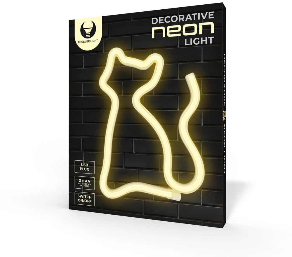 Neoninis LED šviestuvas CAT šiltai balta Bat + USB FLNE03 Forever Light