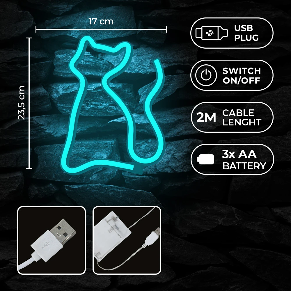 Neoninis LED šviestuvas CAT turkio spalvos NNE24 Neolia