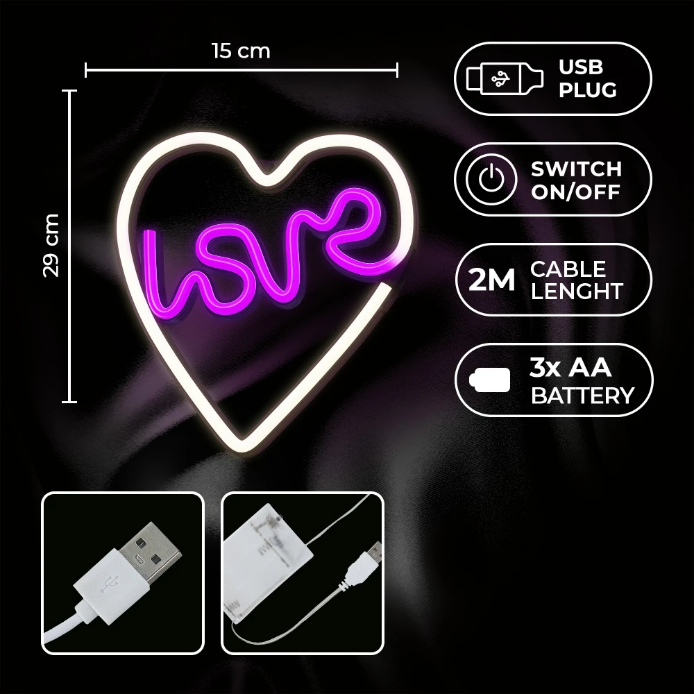 Neoninis LED šviestuvas LOVE HEART violetinis baltas NNE02 Neolia