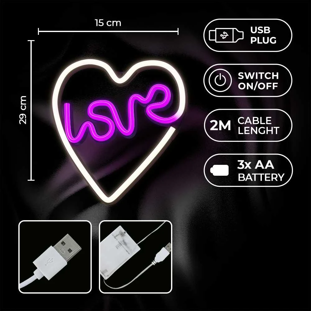 Neoninis LED šviestuvas LOVE HEART violetinis baltas NNE02 Neolia