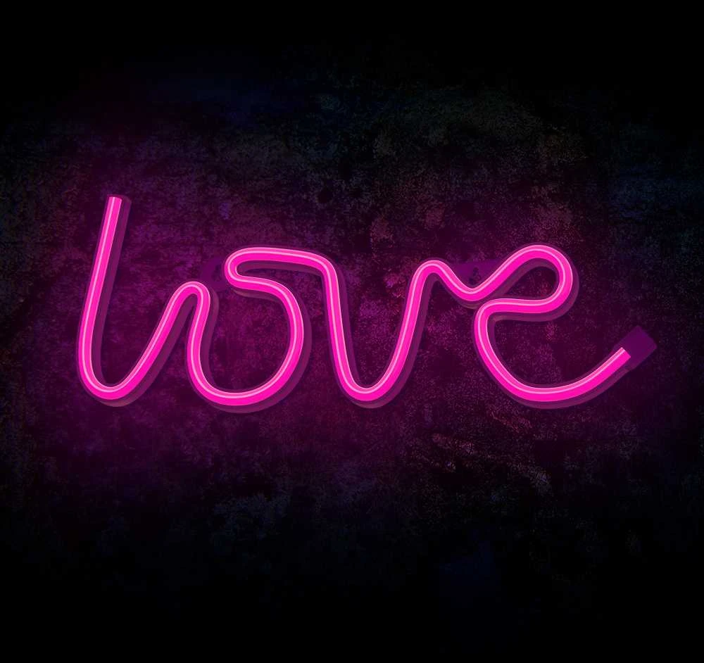Sieninis šviestuvas Neoninis LED šviestuvas LOVE rožinis šikšnosparnis + USB FLNE05 Forever Light