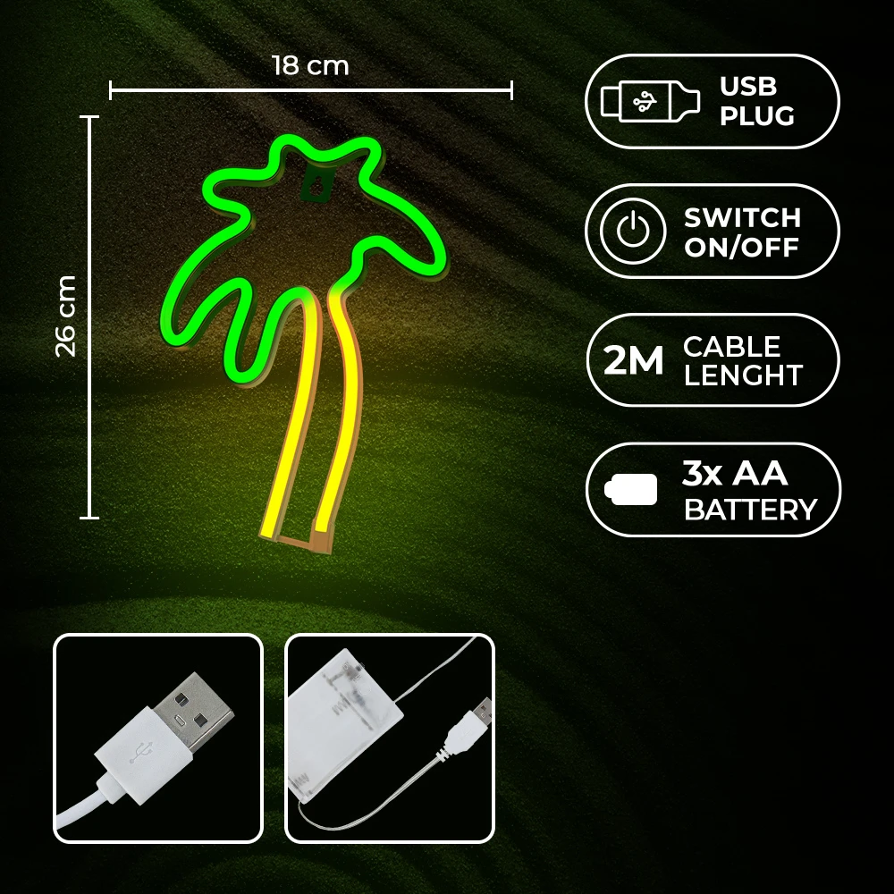 Neoninis LED šviestuvas PALM žalias oranžinis NNE04 Neolia