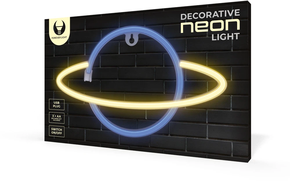 Neoninė LED lemputė SATURN geltona mėlyna Šikšnosparnis + USB FLNE11 Forever Light