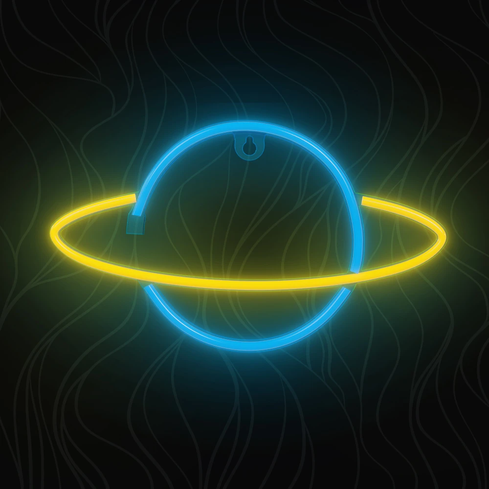 Neoninė LED lemputė SATURN geltona mėlyna Šikšnosparnis + USB FLNE11 Forever Light