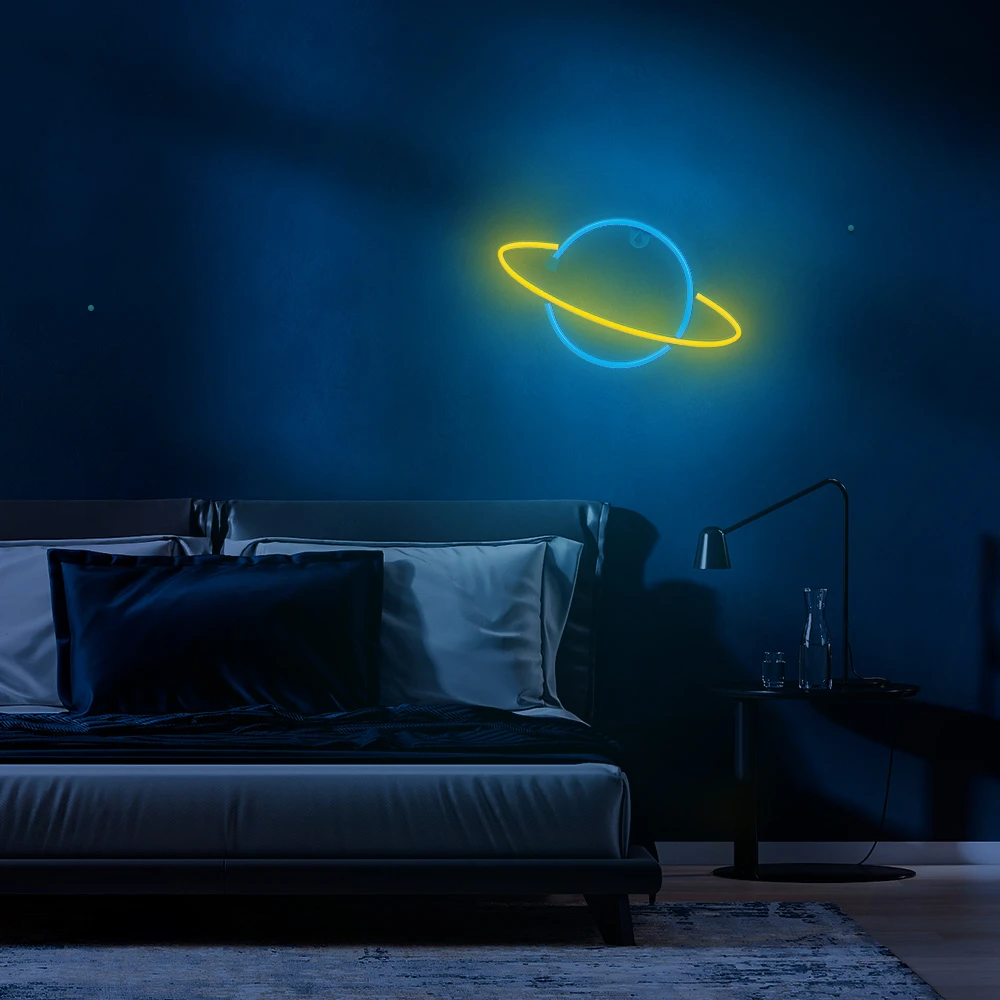 Neoninė LED lemputė SATURN geltona mėlyna Šikšnosparnis + USB FLNE11 Forever Light