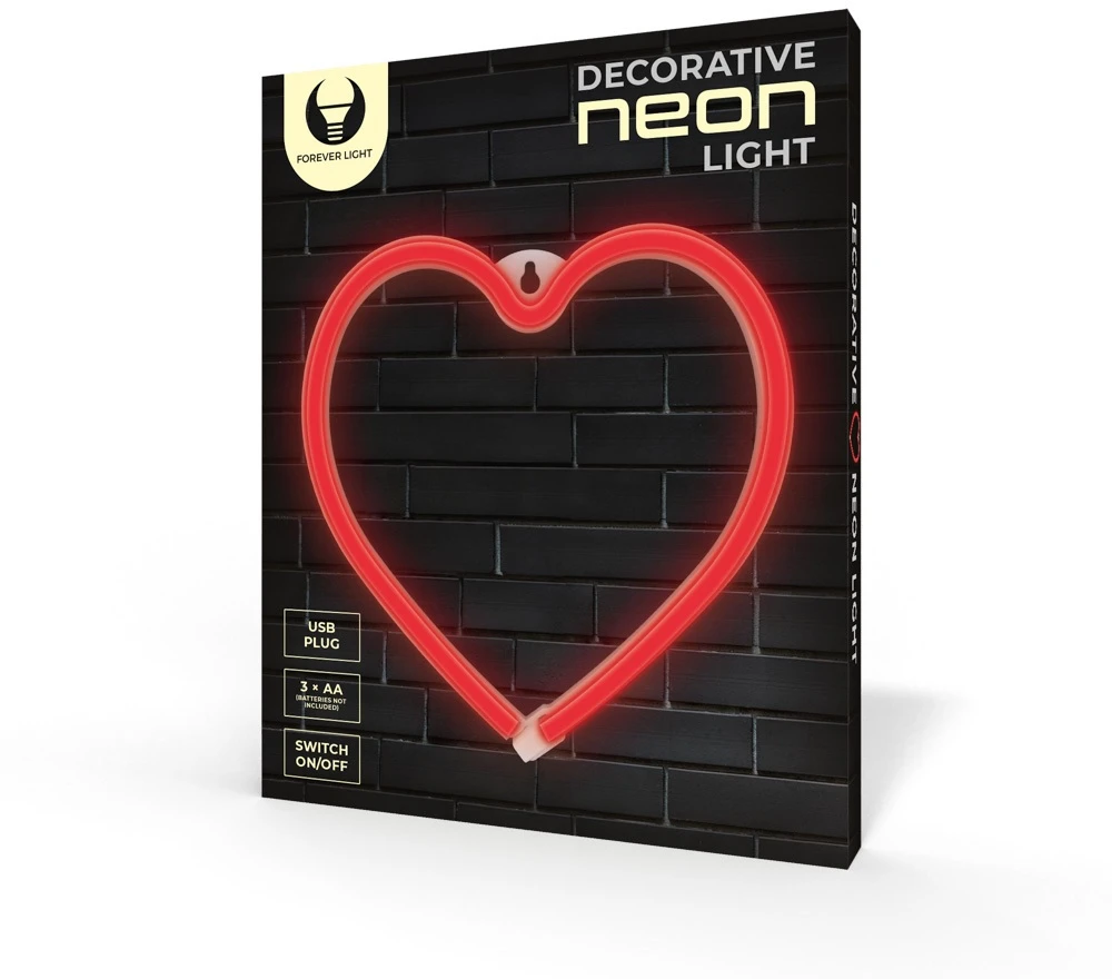 Neoninė LED šviesa HEART raudona šikšnosparnis + USB FLNE07 Forever Light