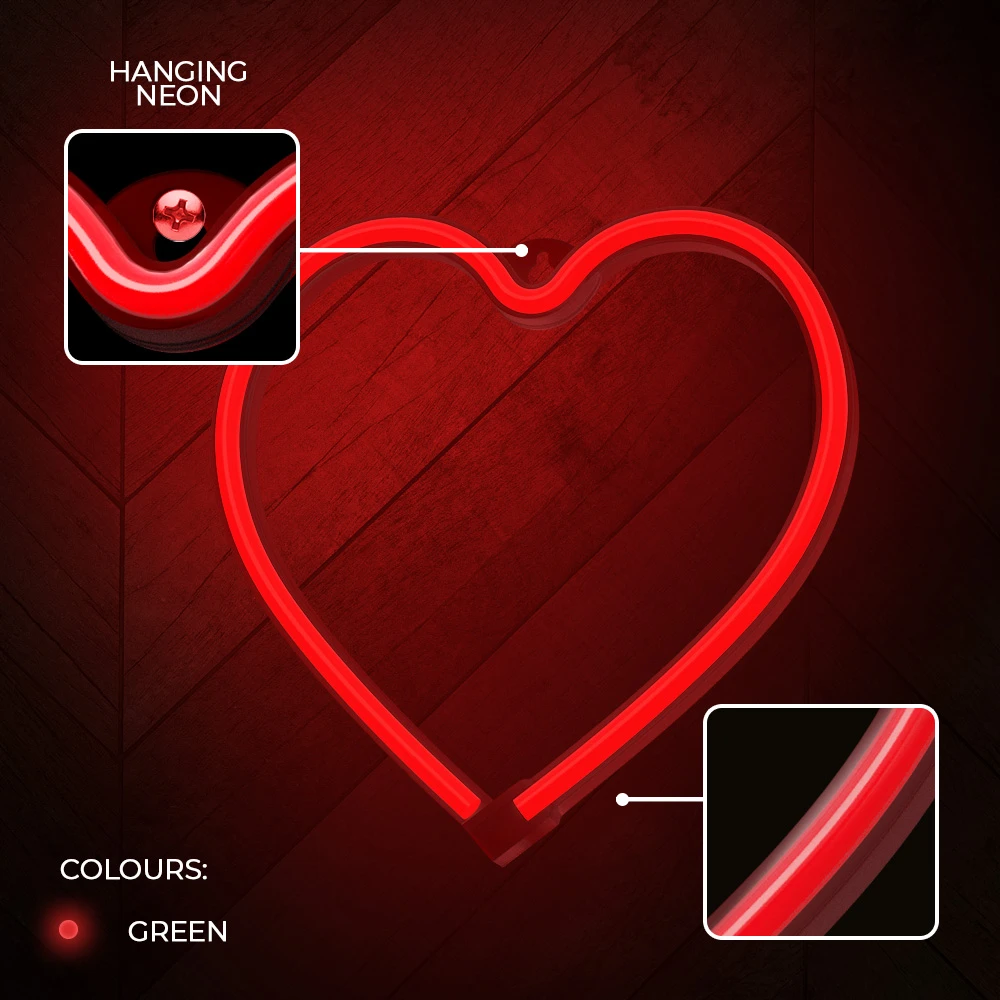 Neoninė LED šviesa HEART raudona šikšnosparnis + USB FLNE07 Forever Light