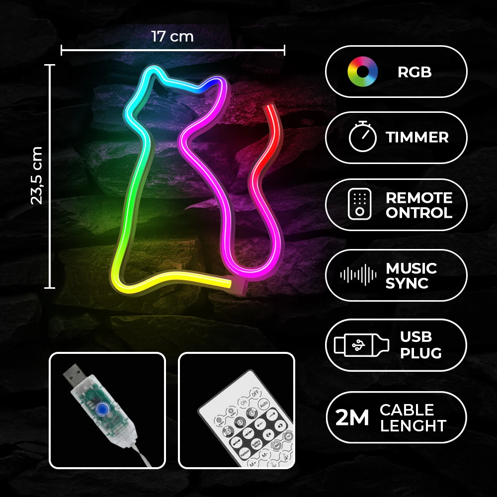Neoninis LED RGB šviestuvas CAT FLRN03 + RC Forever Light