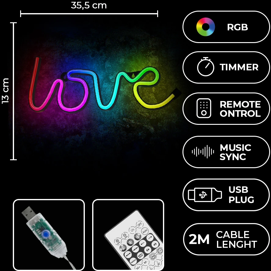 Neoninis LED RGB LOVE FLRN01 + RC Forever Light