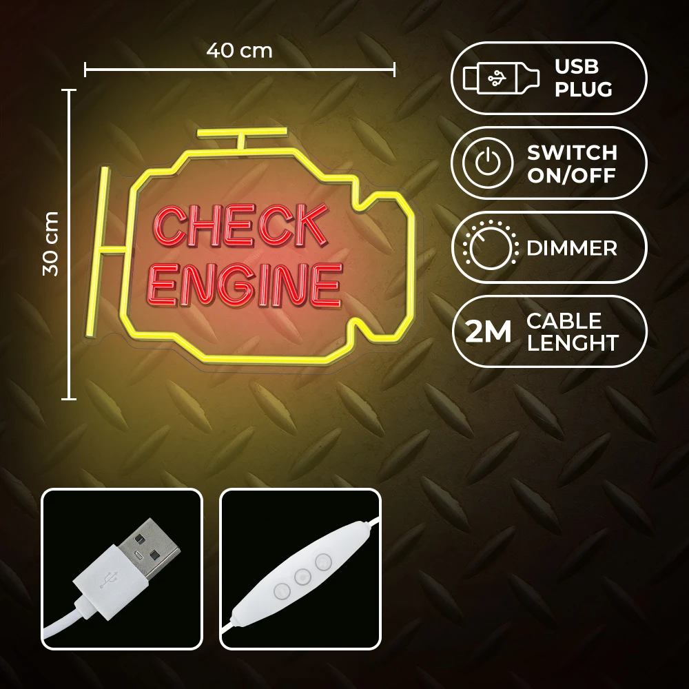 Neoninis PLEXI LED CHECK ENGINE geltonas raudonas NNE21 Neolia