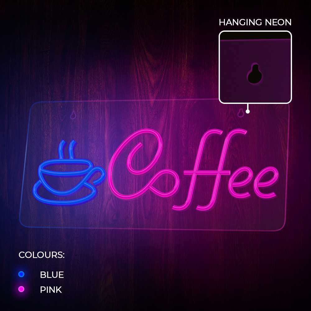 Pakabinamas šviestuvas TelForceone Neon PLEXI LED COFFEE rožinė mėlyna NNE11 Neolia