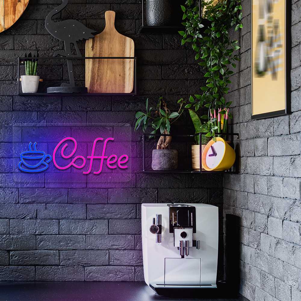 Pakabinamas šviestuvas TelForceone Neon PLEXI LED COFFEE rožinė mėlyna NNE11 Neolia