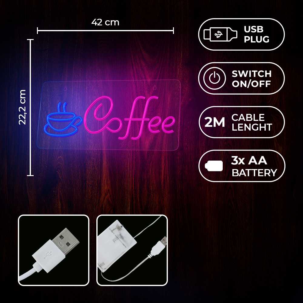 Pakabinamas šviestuvas TelForceone Neon PLEXI LED COFFEE rožinė mėlyna NNE11 Neolia