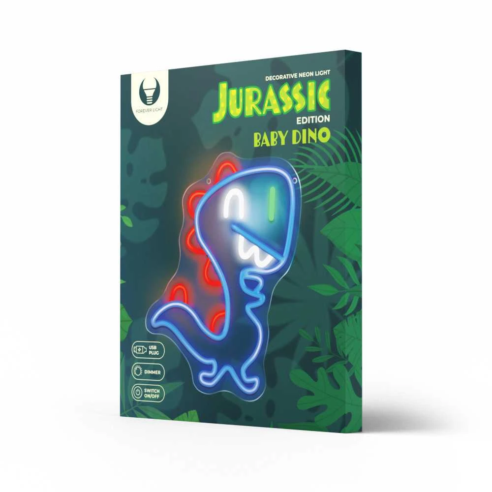 TelForceone Neon LED JURASSIC BABY DINO mėlynos spalvos FLNJ01"Forever" šviesiai