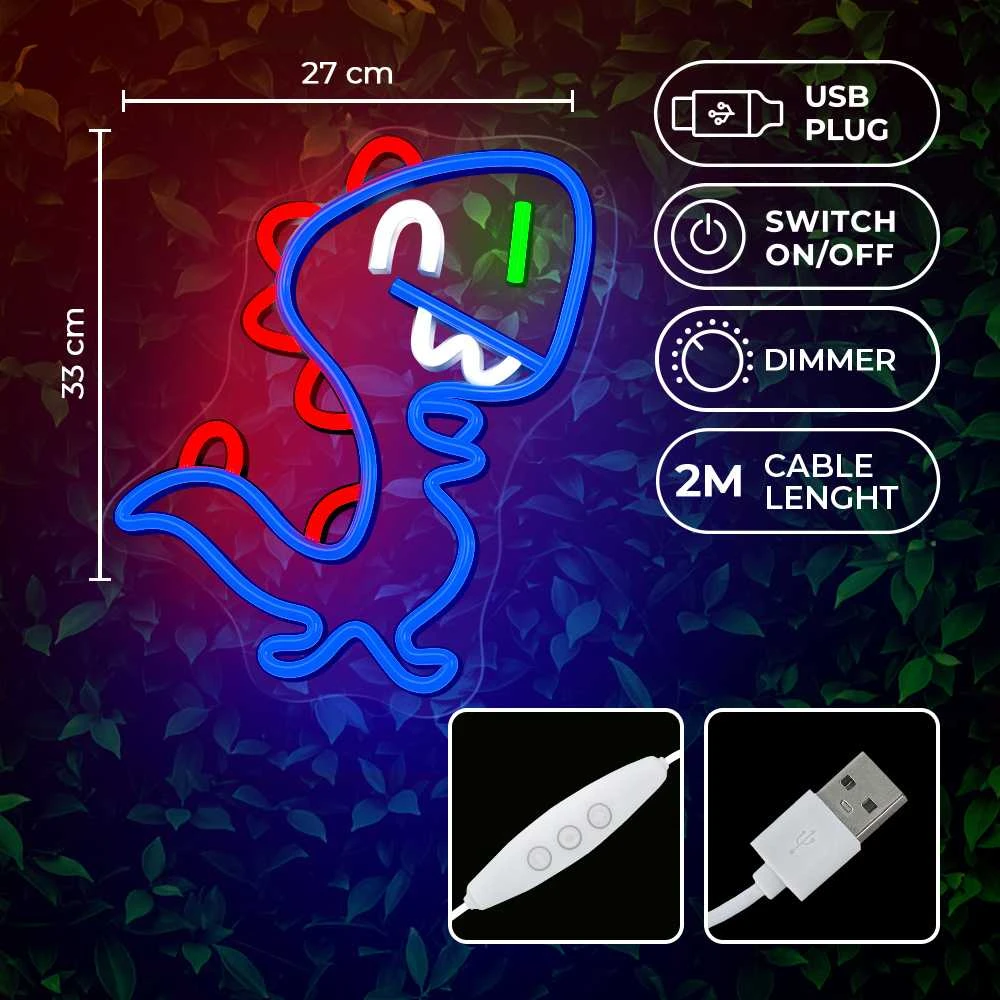 TelForceone Neon LED JURASSIC BABY DINO mėlynos spalvos FLNJ01"Forever" šviesiai
