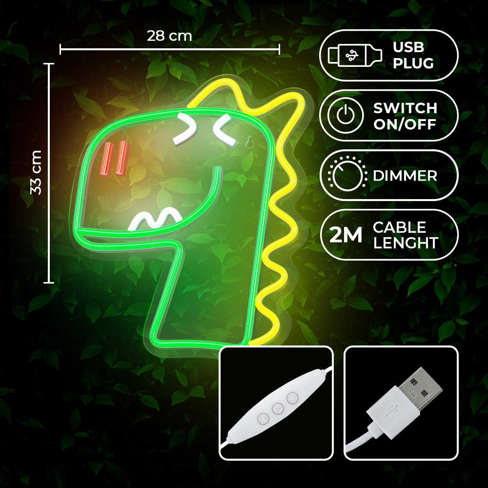 TelForceone Neoninis LED JURASSIC DINO žalias FLNJ02"Forever" šviesiai