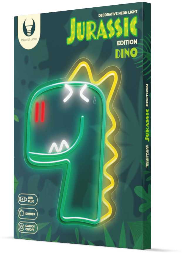 TelForceone Neoninis LED JURASSIC DINO žalias FLNJ02"Forever" šviesiai