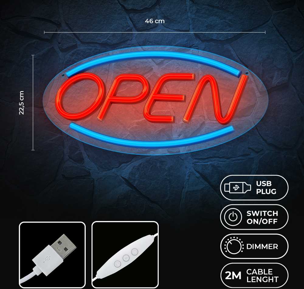TelForceone Neoninė PLEXI LED OPEN mėlyna raudona FPNE04X"Forever" šviesiai