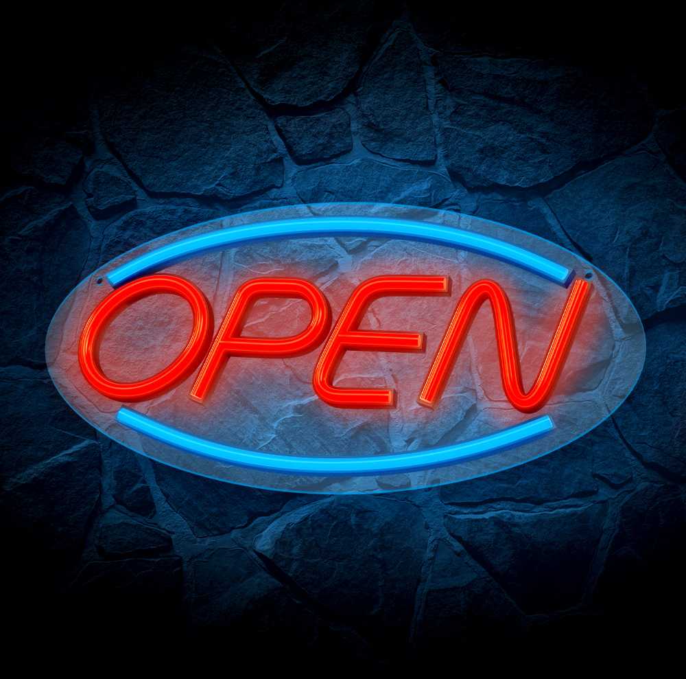 TelForceone Neoninė PLEXI LED OPEN mėlyna raudona FPNE04X"Forever" šviesiai