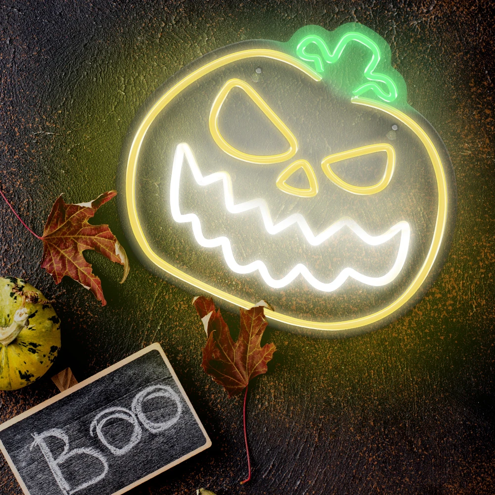 TelForceone Neoninis PLEXI LED ANGRY PUMPKIN geltonas baltas FPNE14"Forever" šviesiai