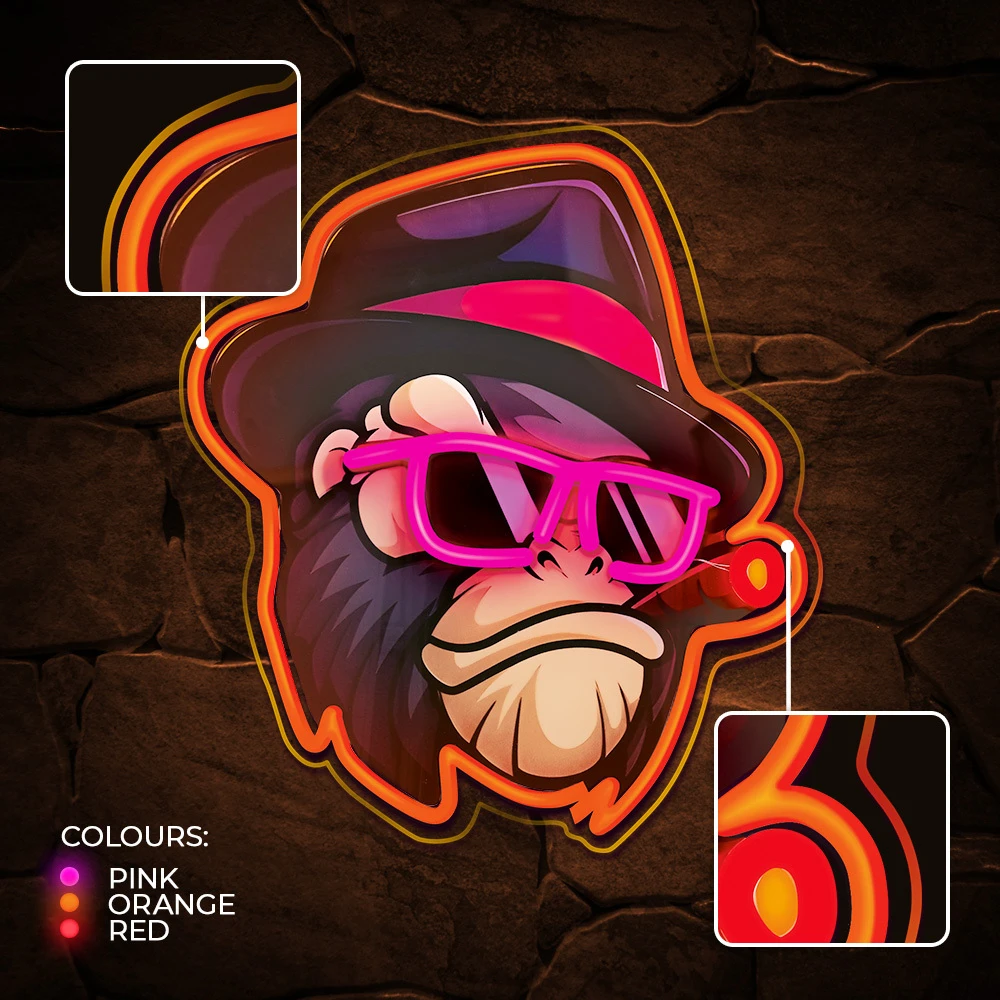 Neoninis LED paveikslas GANGSTA MONKEY daugiaspalvis FLA03 Forever Light