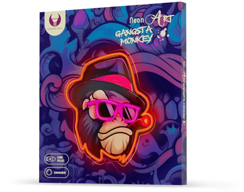 Neoninis LED paveikslas GANGSTA MONKEY daugiaspalvis FLA03 Forever Light