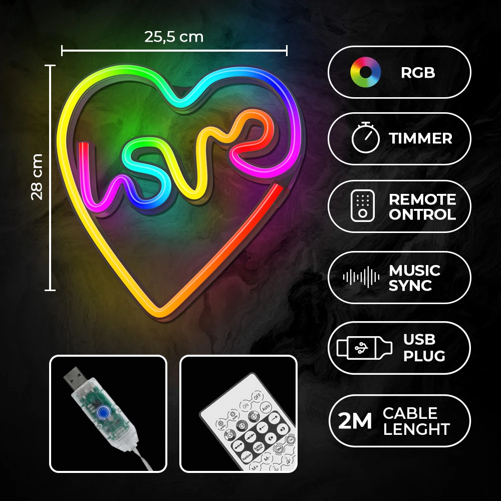 Neoninė LED RGB širdelės formos dekoracija LOVE IN HEART FLRN02 + RC Forever Light