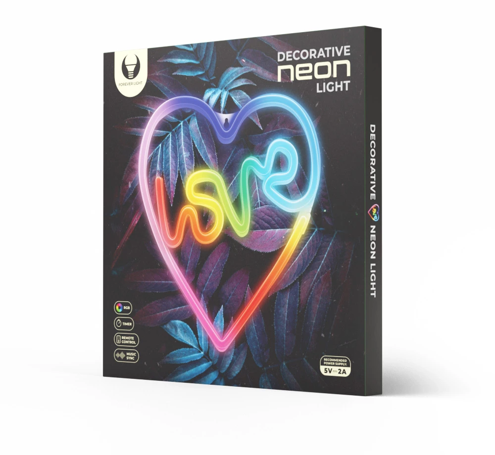 Neoninė LED RGB širdelės formos dekoracija LOVE IN HEART FLRN02 + RC Forever Light
