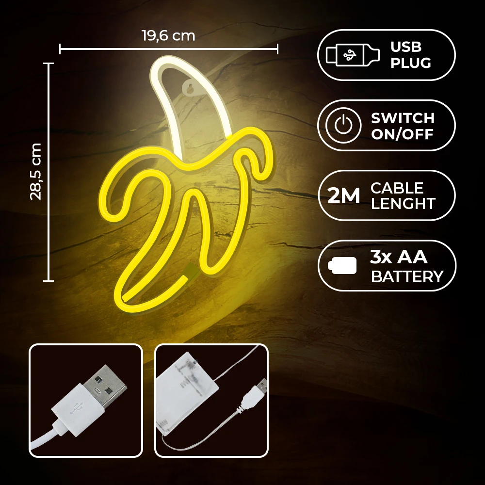 Neoninis LED šviestuvas BANANA baltas geltonas Bat + USB FLNE10 Forever Light