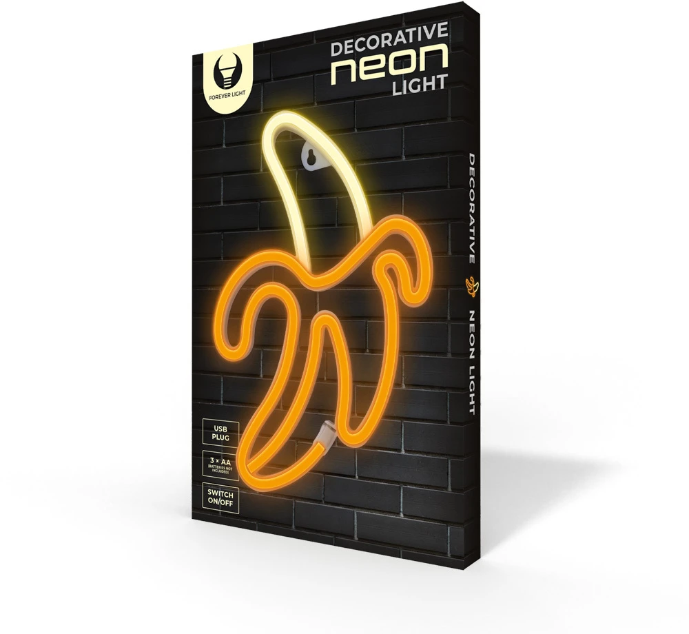 Neoninis LED šviestuvas BANANA baltas geltonas Bat + USB FLNE10 Forever Light