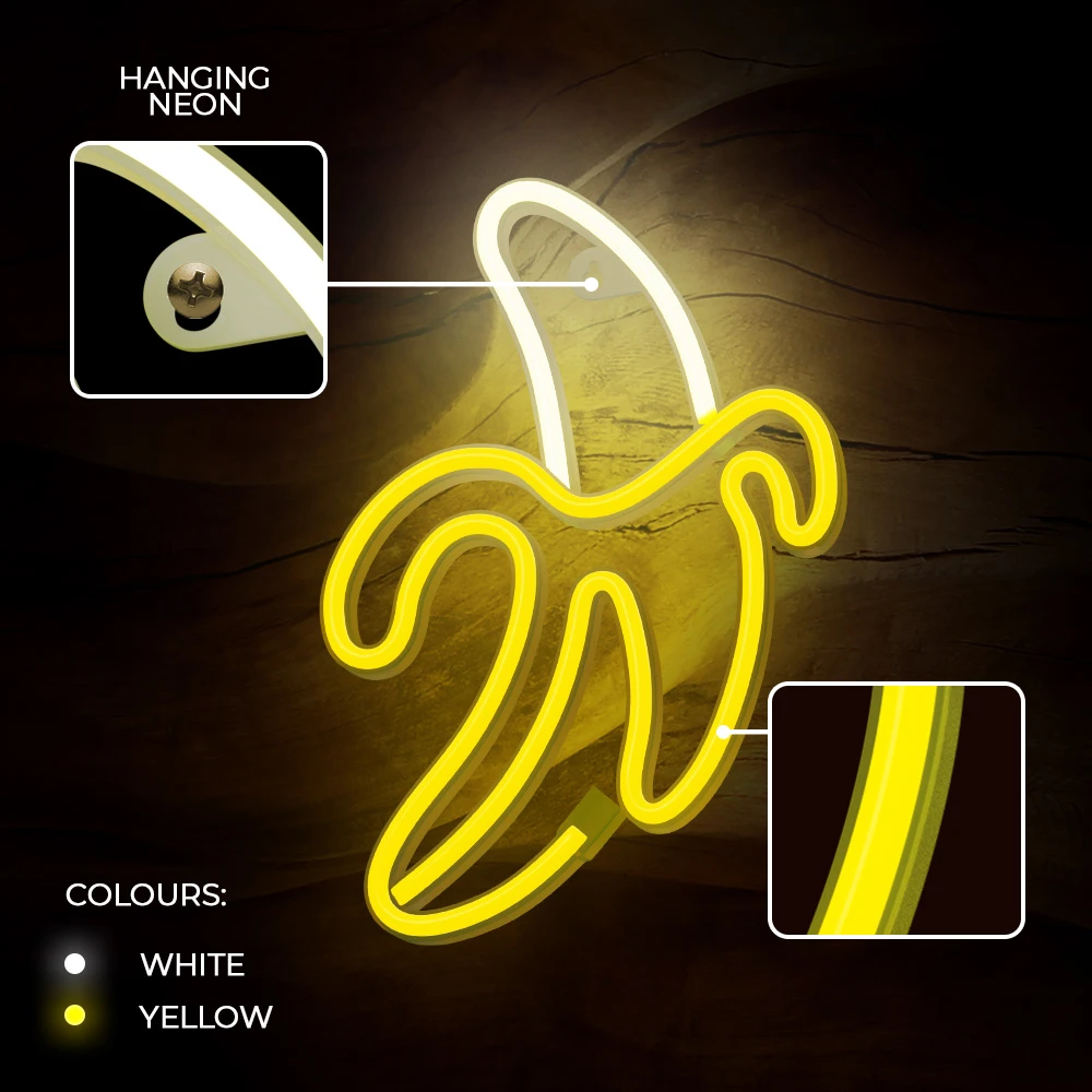 Neoninis LED šviestuvas BANANA baltas geltonas Bat + USB FLNE10 Forever Light