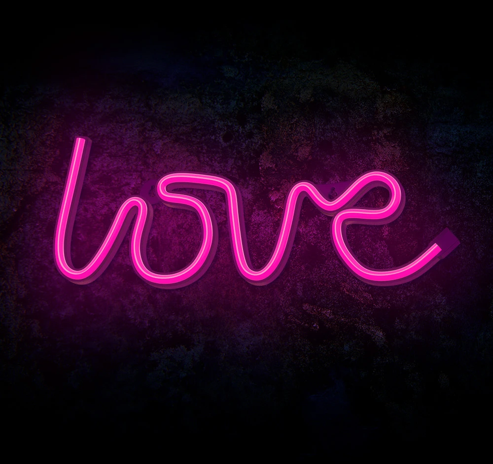 Sieninis šviestuvas Neoninis LED šviestuvas LOVE rožinis šikšnosparnis + USB FLNE05 Forever Light