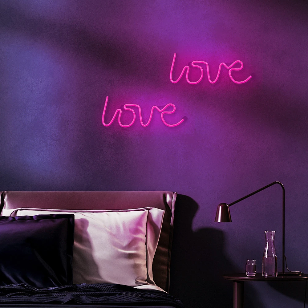Sieninis šviestuvas Neoninis LED šviestuvas LOVE rožinis šikšnosparnis + USB FLNE05 Forever Light