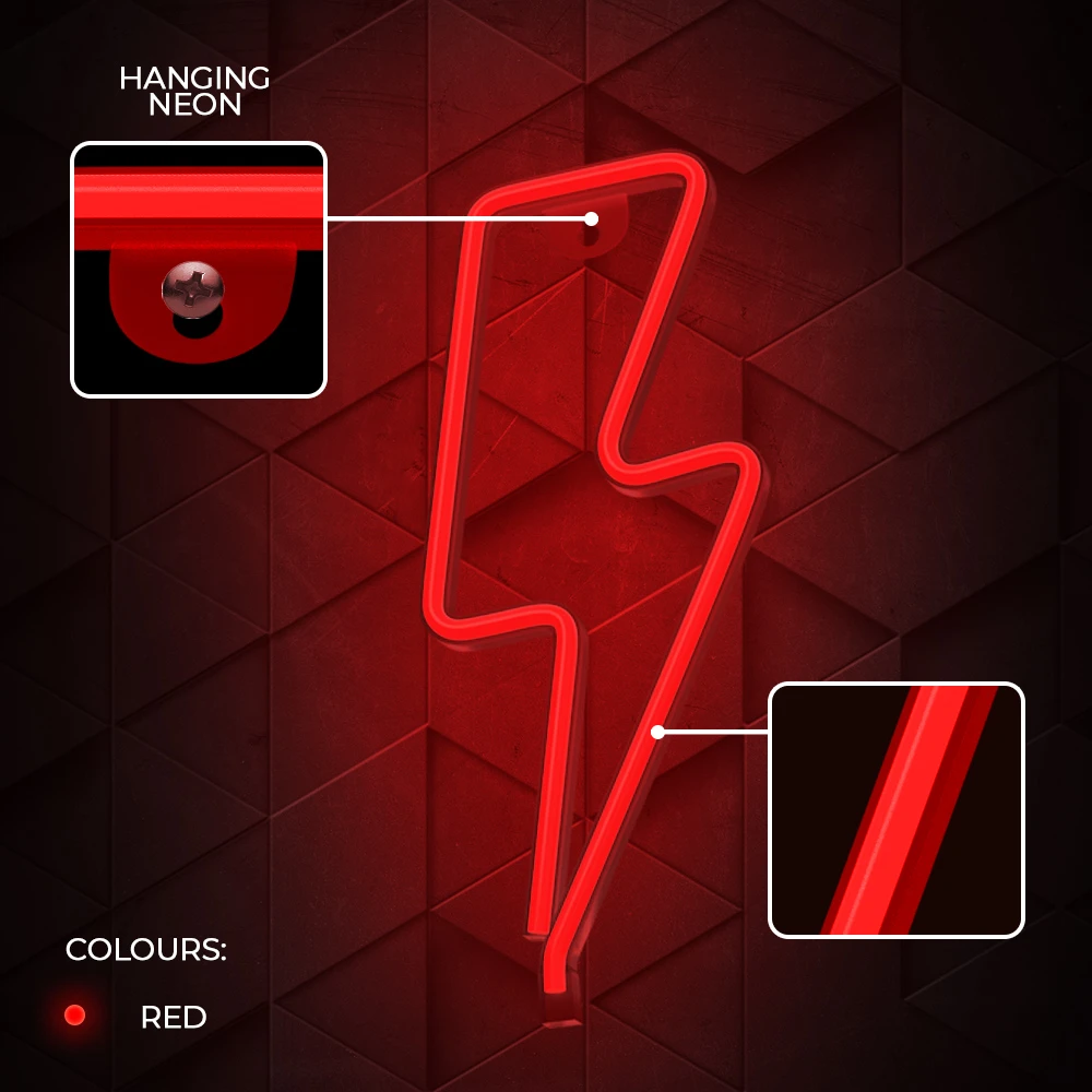 Neoninė LED lemputė BOLT raudonas žaibas + USB FLNE06 Forever Light