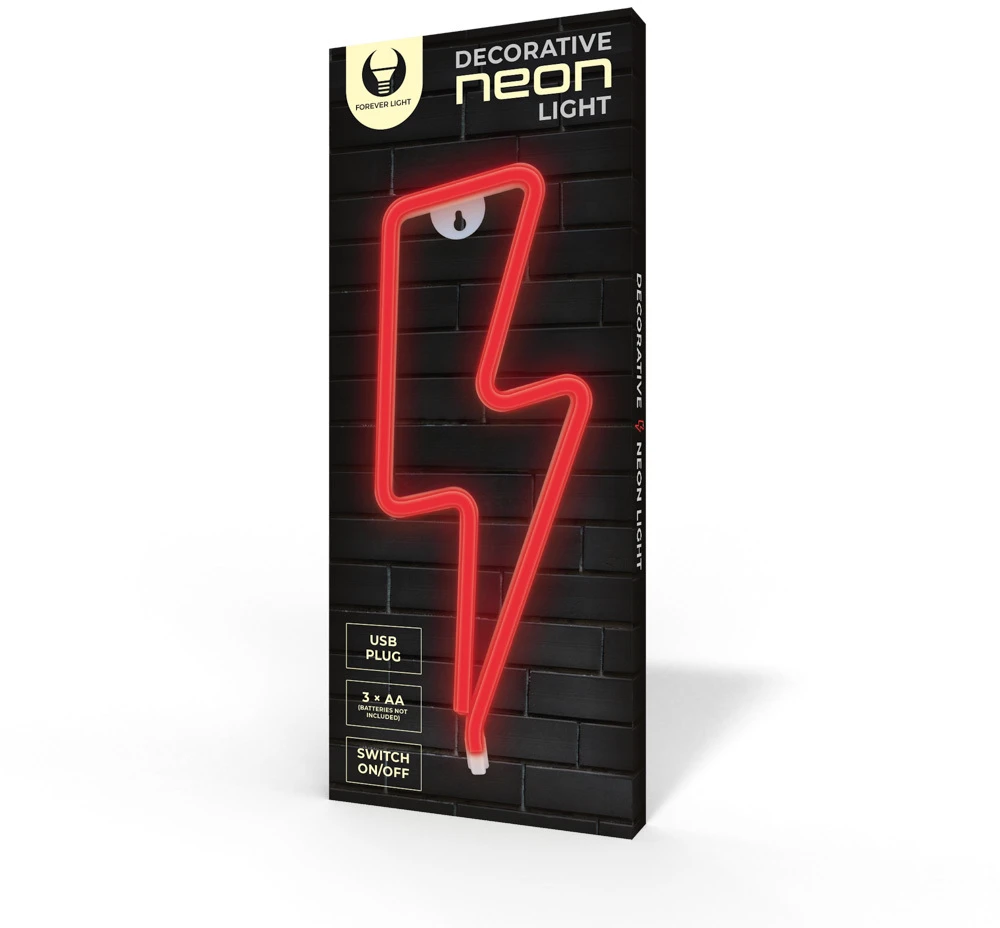 Neoninė LED lemputė BOLT raudonas žaibas + USB FLNE06 Forever Light