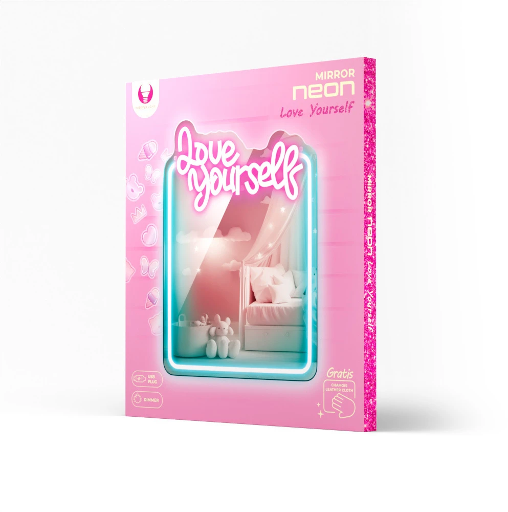 Neoninis veidrodis LED LOVE YOURSELF turkio rožinė FMNE01 Forever Light