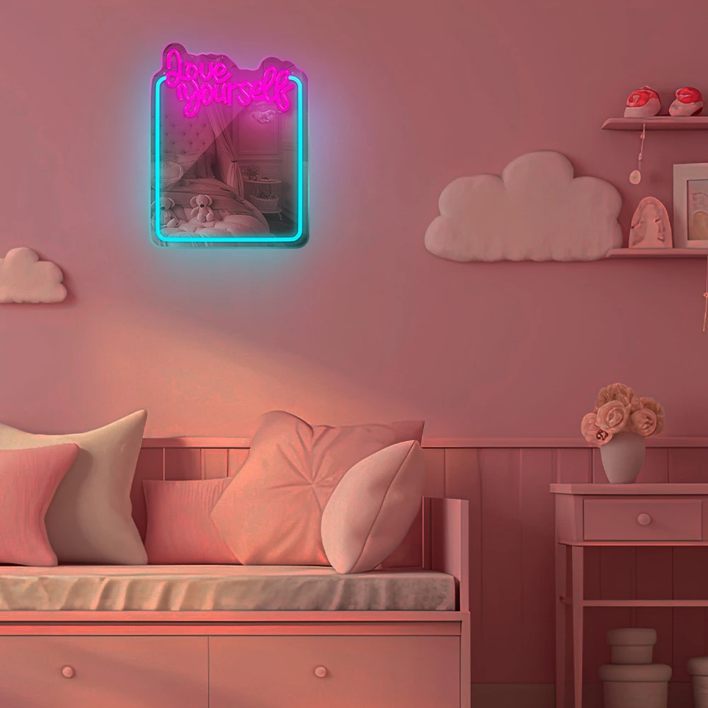 Neoninis veidrodis LED LOVE YOURSELF turkio rožinė FMNE01 Forever Light