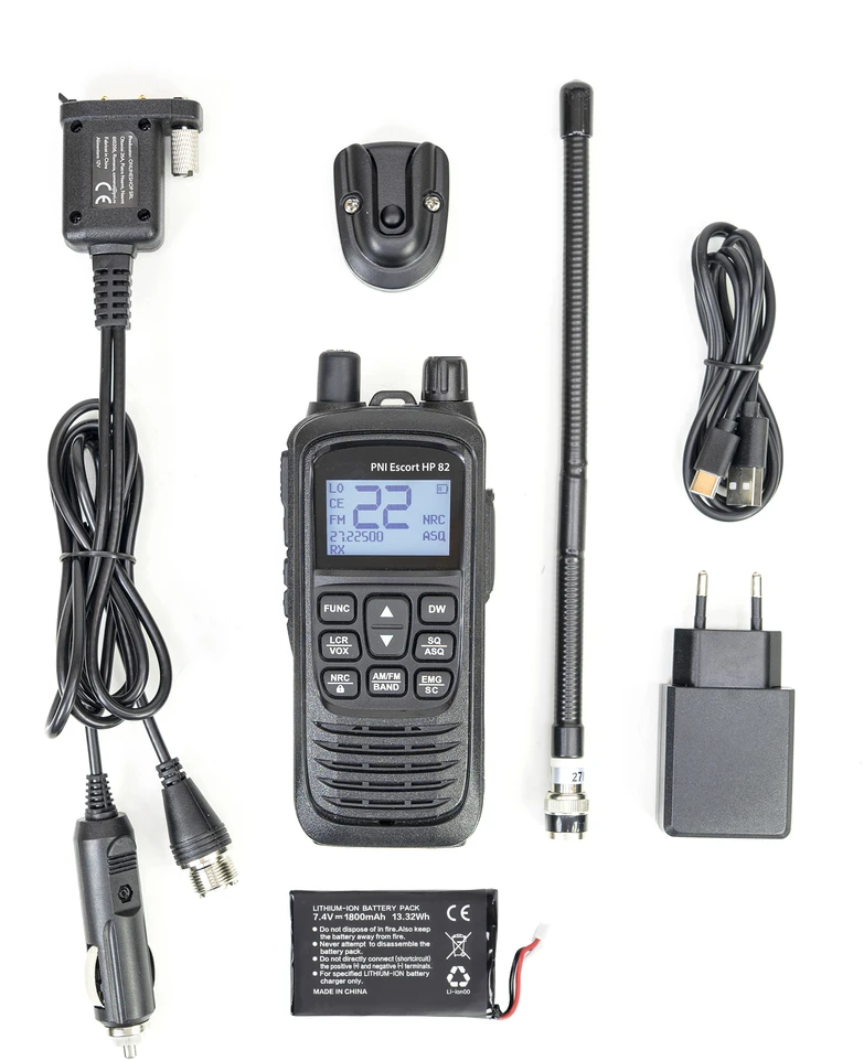 Nešiojama CB radijo stotelė PNI Escort HP 82, kelių standartų, 4W, 12V, AM-FM su PNI Extra 48 CB antena
