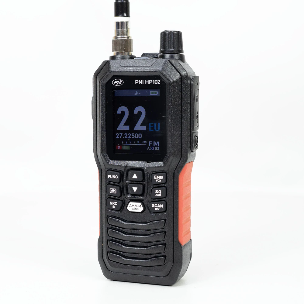 Nešiojama CB radijo stotelė PNI Escort HP 102 multi standard, 4W, 12V, AM-FM, NRC, Dual Watch, Roger Beep, reguliuojamas ASQ SQ, VOX
