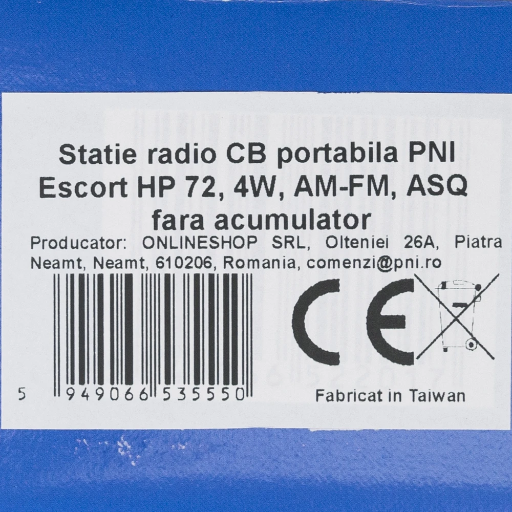 Nešiojama CB radijo stotelė PNI Escort HP 72, 4W, AM-FM, ASQ, Dual Watch, Scan, be baterijos