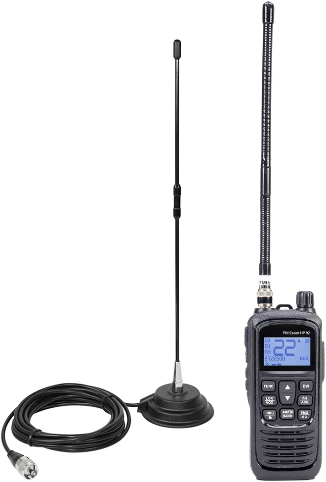 Nešiojama CB radijo stotelė PNI Escort HP 92 multi-standard 4W, 12-24V AM-FM su CB antena PNI Extra 40 su magnetu