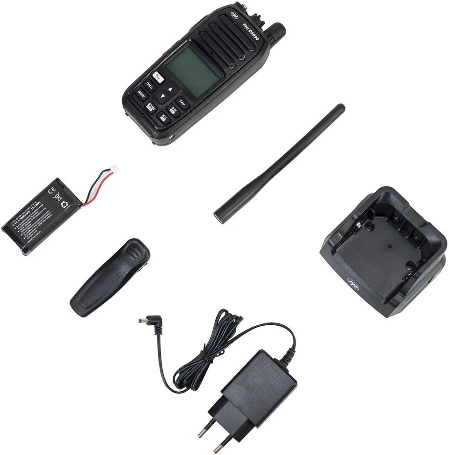 Nešiojama jūrinė radijo stotelė PNI DS890, 88 kanalai, 10 orų kanalų, reguliuojamas Squelch, Roger Beep, Dual Watch, Scan, Call, NRC, 1800mAh baterija, IP67