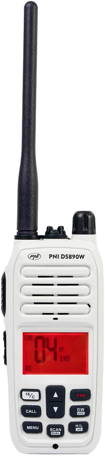 Nešiojama jūrinė radijo stotelė PNI DS890W, 88 kanalai, 10 orų kanalų, reguliuojamas Squelch, Roger Beep, Dual Watch, Scan, Call, NRC, 1800mAh baterija, IP67