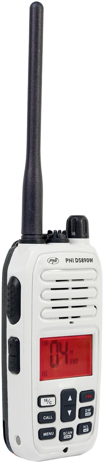 Nešiojama jūrinė radijo stotelė PNI DS890W, 88 kanalai, 10 orų kanalų, reguliuojamas Squelch, Roger Beep, Dual Watch, Scan, Call, NRC, 1800mAh baterija, IP67