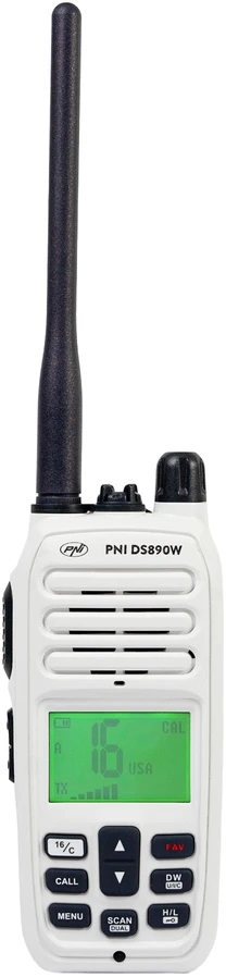 Nešiojama jūrinė radijo stotelė PNI DS890W, 88 kanalai, 10 orų kanalų, reguliuojamas Squelch, Roger Beep, Dual Watch, Scan, Call, NRC, 1800mAh baterija, IP67