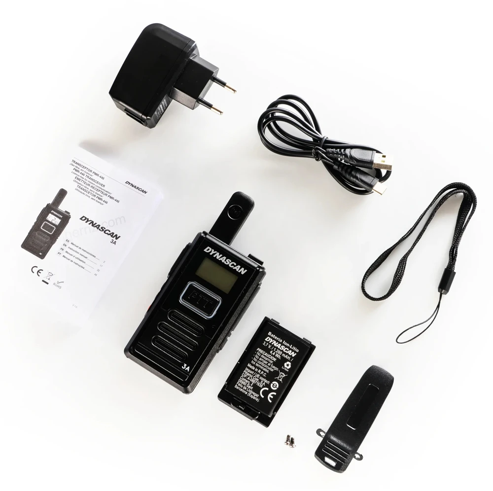 Nešiojama PMR radijo stotelė Dynascan 3A 446MHz, 0,5W, 16 kanalų, VOX, juoda