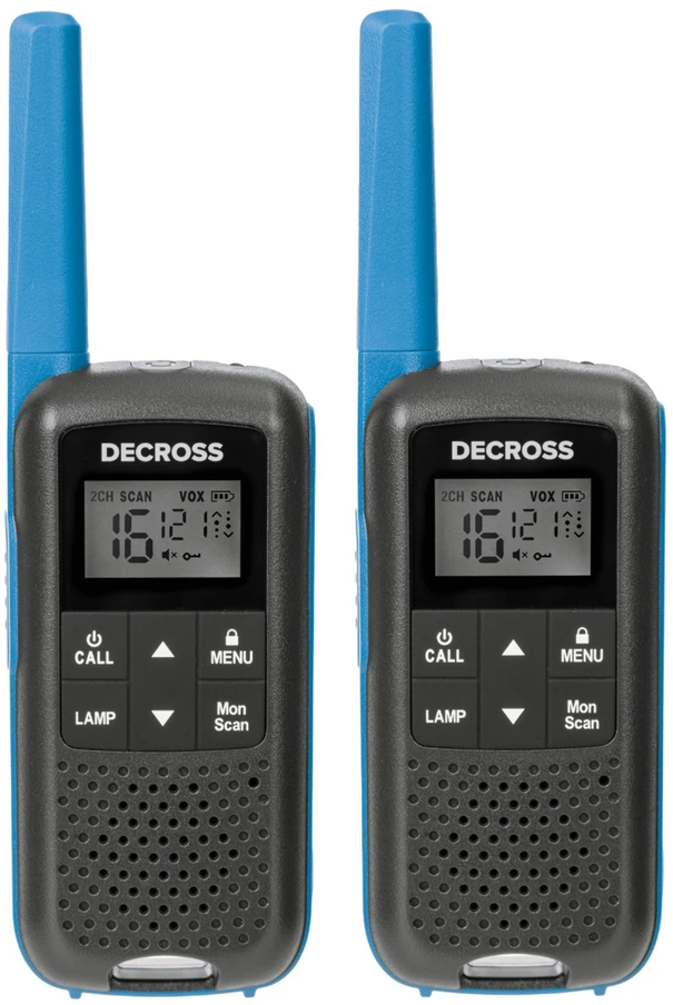 Nešiojama PMR radijo stotelė PNI Decross DC63 mėlyna, 446MHz, 0.5W, 16 kanalų, 1000mAh NiMH, IPx4, 2 vienetų komplektas