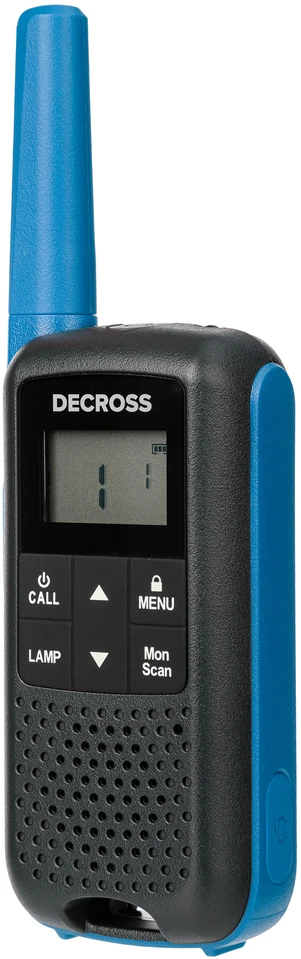 Nešiojama PMR radijo stotelė PNI Decross DC63 mėlyna, 446MHz, 0.5W, 16 kanalų, 1000mAh NiMH, IPx4, 2 vienetų komplektas