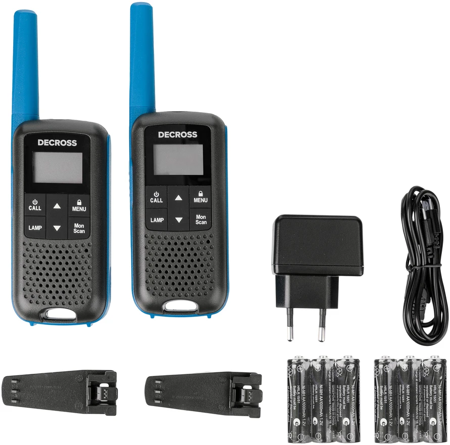 Nešiojama PMR radijo stotelė PNI Decross DC63 mėlyna, 446MHz, 0.5W, 16 kanalų, 1000mAh NiMH, IPx4, 2 vienetų komplektas